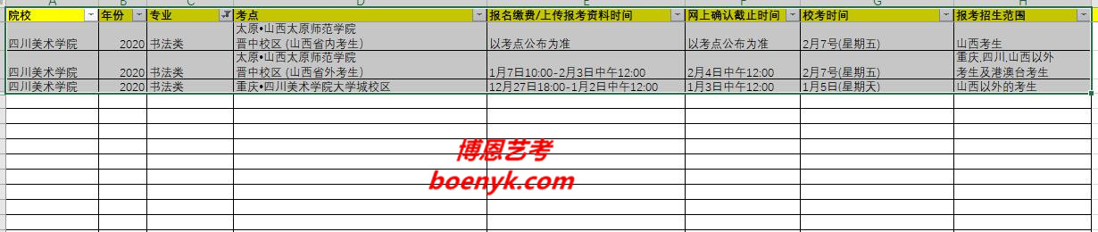 2020川美(四川美術(shù)學(xué)院)書(shū)法類(lèi)專(zhuān)業(yè)?？紩r(shí)間