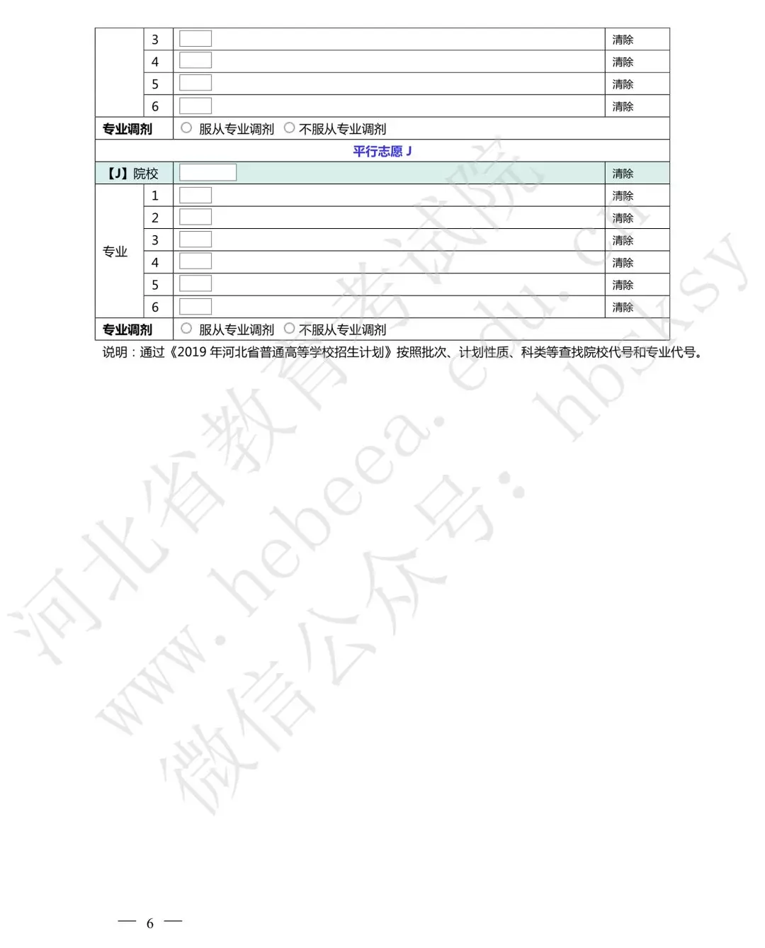 河北高考志愿填報表/樣表/草表/模擬表/表范本