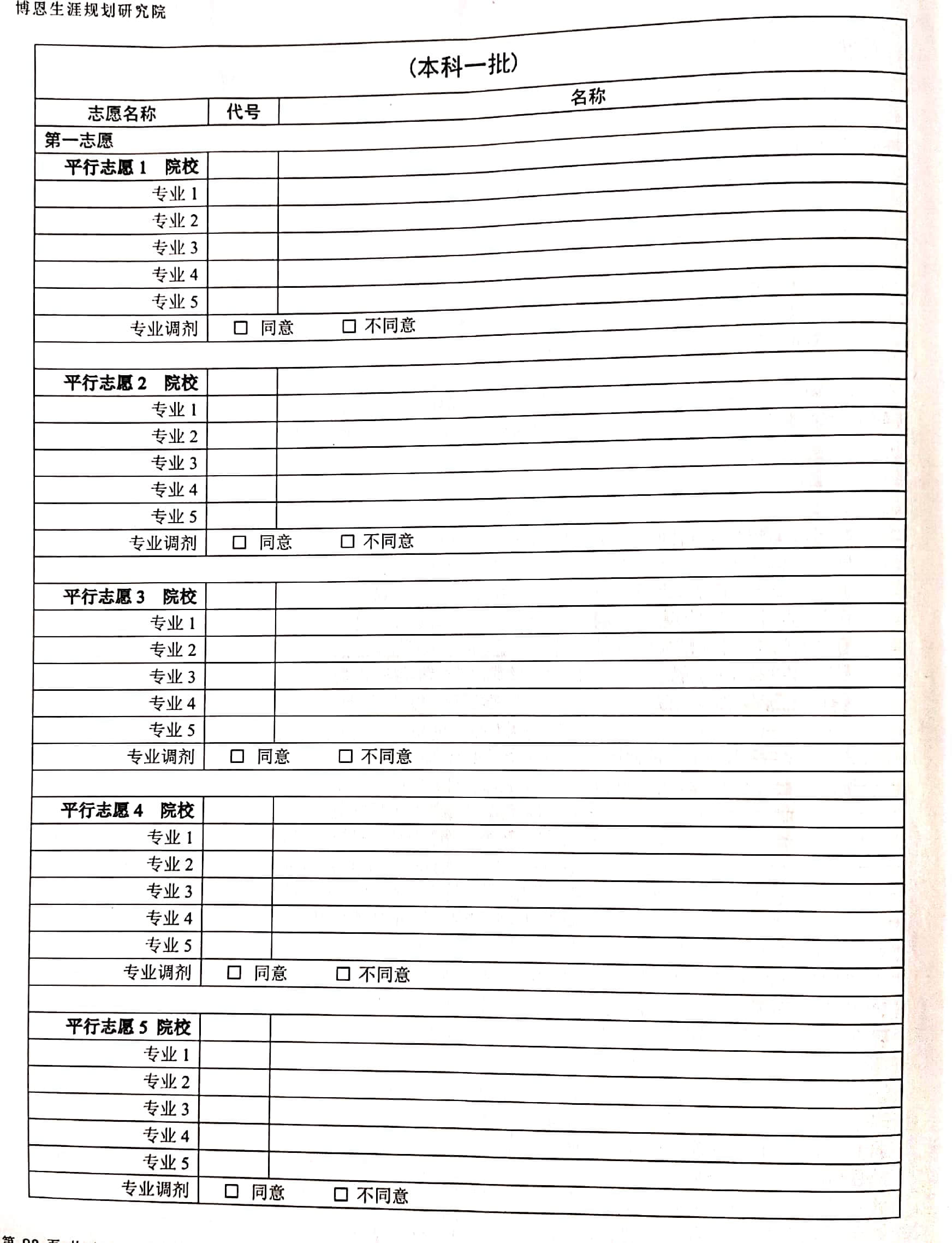 河南本科一批志愿填報表/樣表/草表/模擬表/表范本