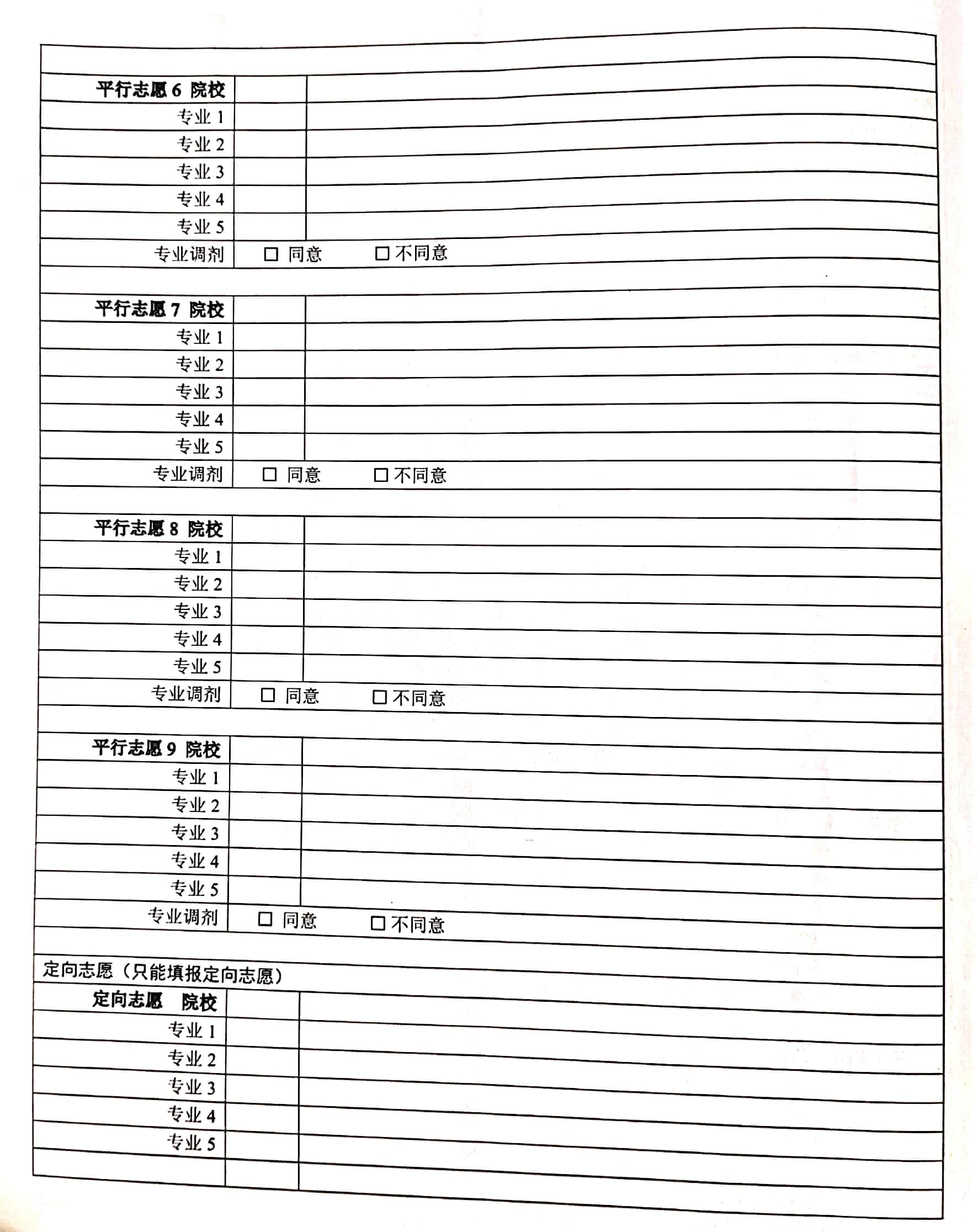 河南本科二批志愿填報表/樣表/草表/模擬表/表范本