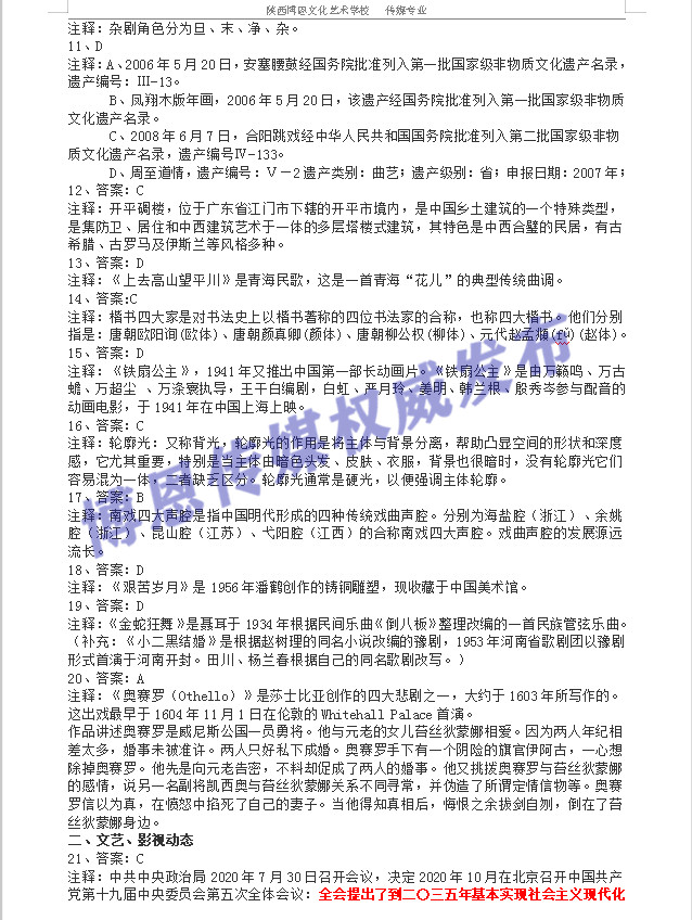 2021年陜西省播音編導(dǎo)類統(tǒng)考試題和答案