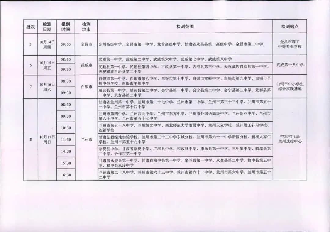 甘肅、青海2022年度空軍招飛初選檢測(cè)日程安排