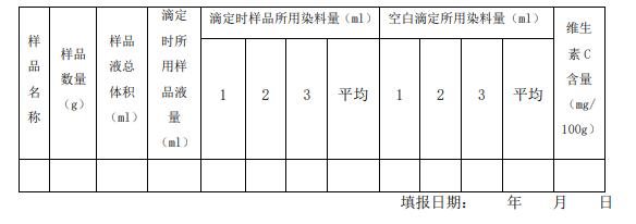 附果蔬中維生素C含量測定報告單