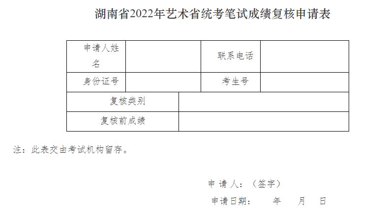 湖南省2022年藝術(shù)省統(tǒng)考筆試成績(jī)復(fù)核申請(qǐng)表